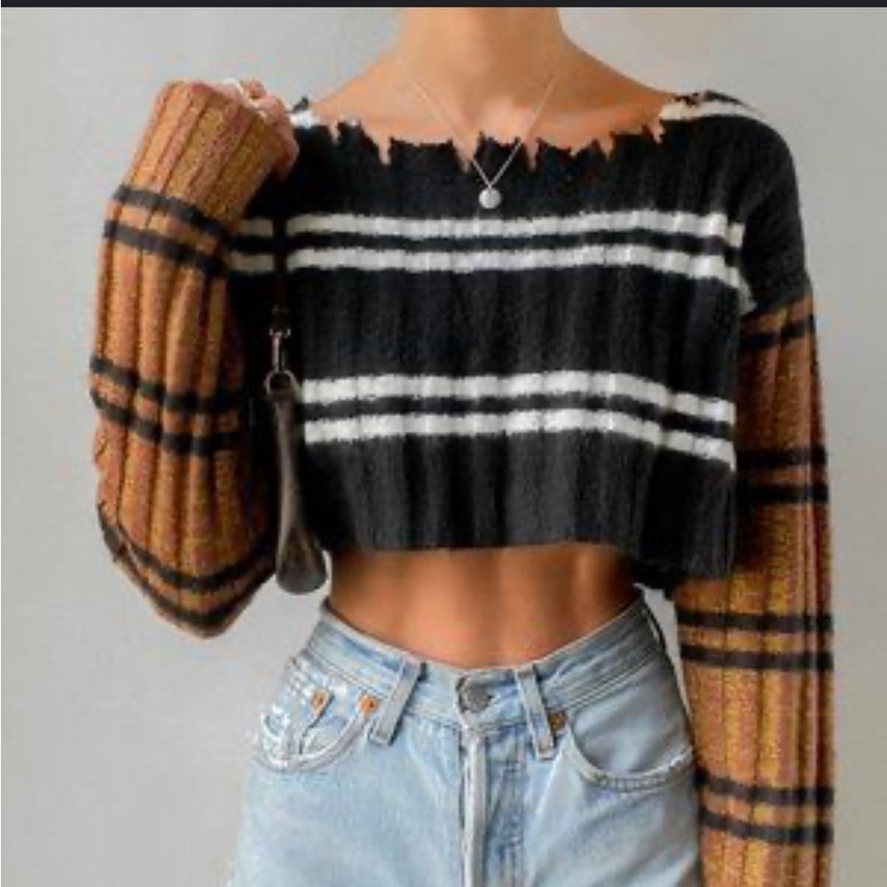 2/$30 NYC Knits Stripe Jagged Neck Sweater size Large NWT